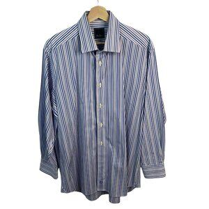 David Donahue‎ Dress Shirt mens sz 16 1/2 classic blue stripe 100% cotton casual